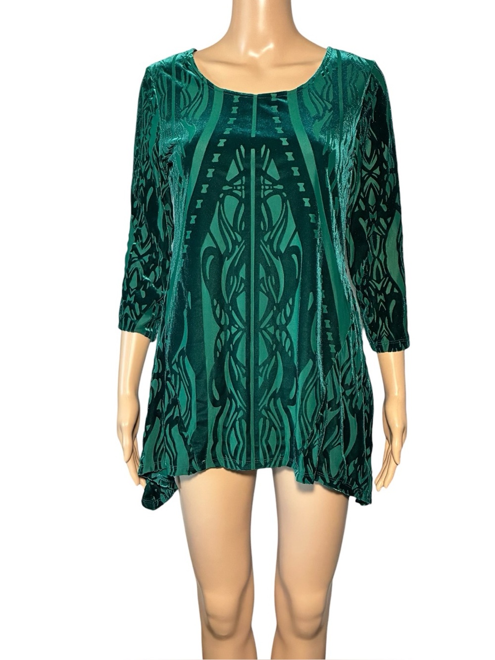 Vintage Style & Co Women's Blouse Size PM Velvet Sheer Pullover 3/4 Sleeve Lined